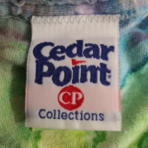 Upcycled Custom Tie Dye Colorful Swirl Cedar Point Fringe T-Shirt Sz Large - Picture 4 of 6